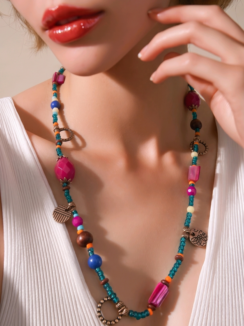 Premier Designs Chunky Bead Necklace Mixed Materials